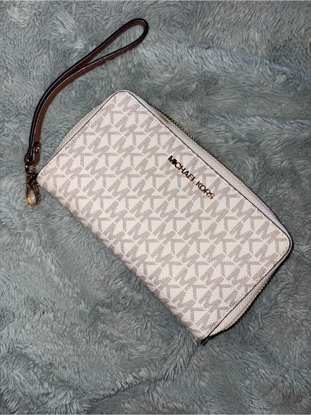 Michael Kors Cream & Brown Logo Zip Wristlet